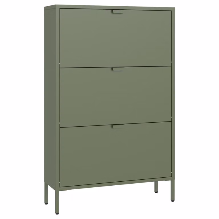 Zapatero industrial Happy Garden de metal con 3 puertas abatibles en color verde mate An/P/Al: 80 x 26 x 141,5 cm
