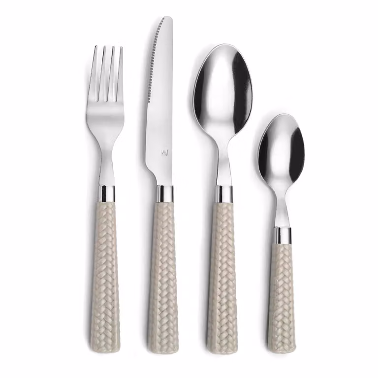 Set de 24 cubiertos Amefa Paille en acero inoxidable y mango trenzado color arena para 6 personas
