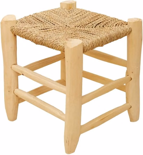 Taburete marroquí HomeMaison de madera de laurel en bruto y ratán, color beige, An/P/Al: 30 x 30 x 30 cm