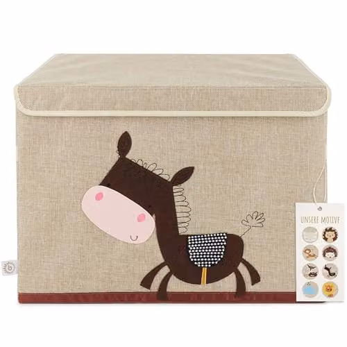 Baúl organizador de juguetes Bieco con tapa y diseño de burro en colores beige, arena y marrón, An/P/Al: 36 x 36 x 65 cm