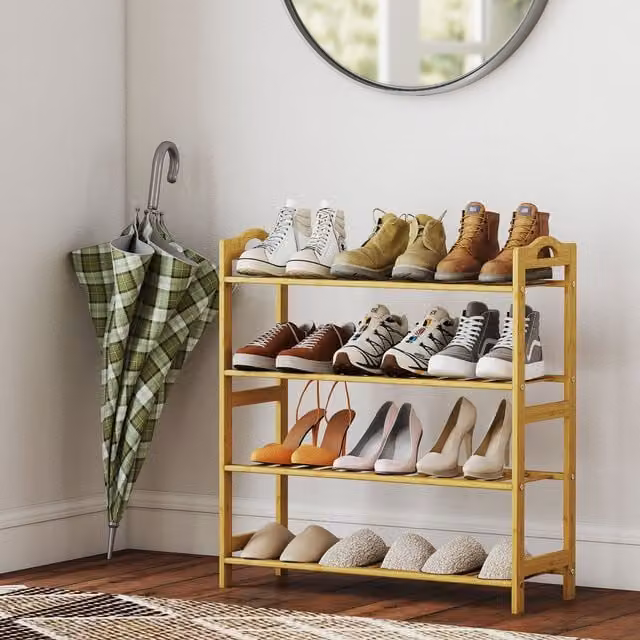 Estantería para zapatos Homcom de bambú y madera en color marrón y beige, An/P/Al: 67.5 x 24.7 x 72 cm