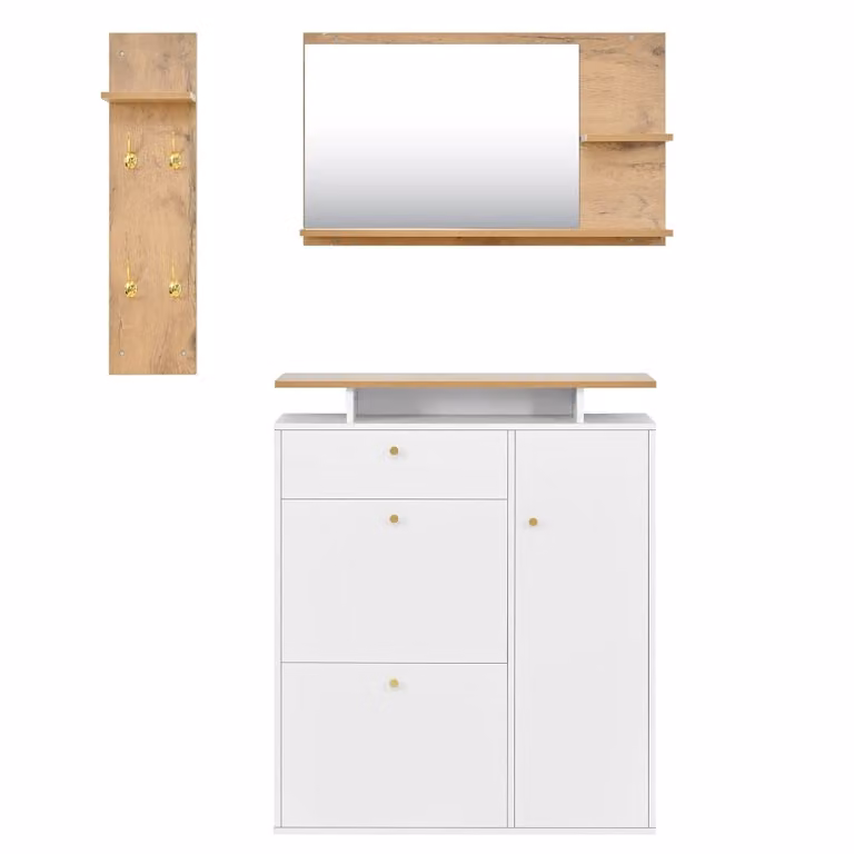 Conjunto de muebles de entrada Urban Meuble con espejo, perchero y zapatero en acabado brillante multicolor