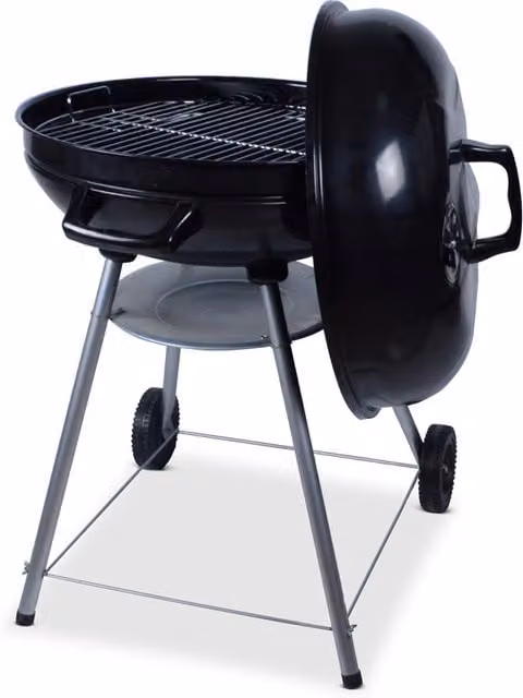 Barbacoa de carbón kettle Russel en color negro con acabado de acero esmaltado y detalles en cromo