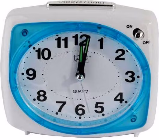 Reloj despertador analógico Ladydoc 07145 de mesa, diseño ovalado en azul y blanco con mecanismo de cuarzo y función de alarma silenciosa