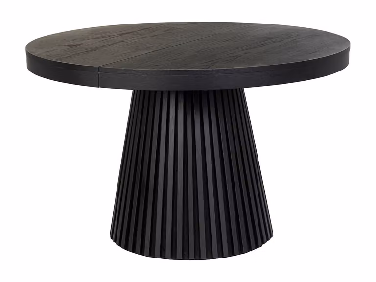 Mesa de comedor extensible redonda moderna VENTE-UNIQUE en color negro con acabado mate y chapado en roble, An/P/Al: 120 x 120 x 75 cm