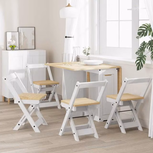 Set de 4 sillas de comedor plegables Corona de vidaXL en madera de pino y color blanco
