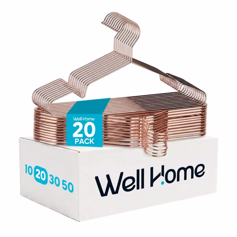 Pack de 20 perchas metálicas antideslizantes y de ahorro de espacio Wellhome en colores oro y rosa