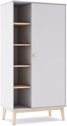 Armario juvenil de 1 puerta y estante Misty Breeze de DUEHOME en blanco y oak soft, An/P/Al: 90 x 52 x 181 cm