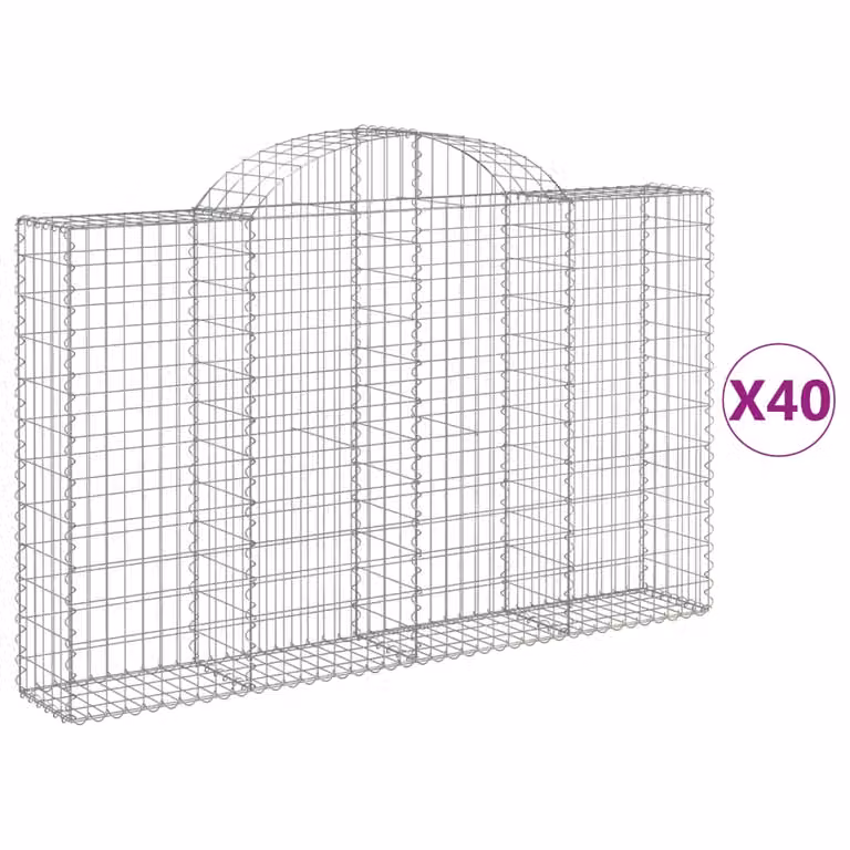 Set de 40 cestas gaviones videx en forma de arco de acero galvanizado color gris y plata An/P/Al: 200 x 30 x 140 cm