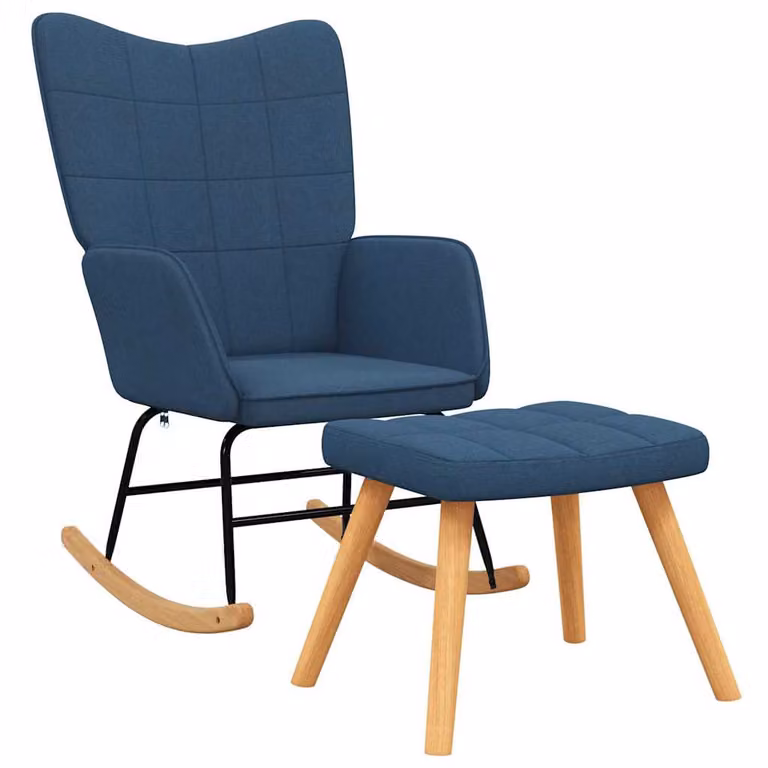 Silla mecedora con reposapiés vidaXL en tela azul para adultos