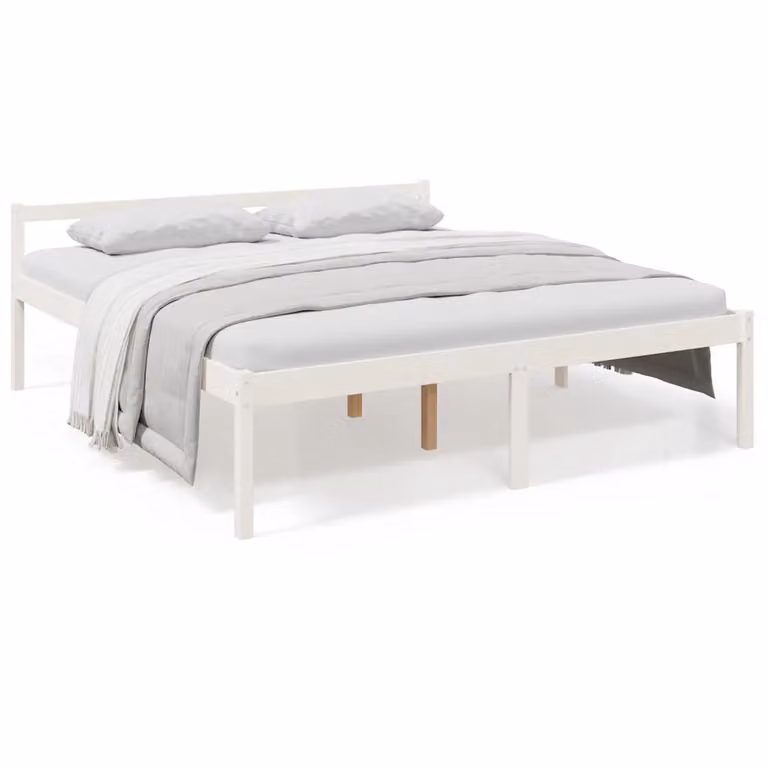 Cama de matrimonio para personas mayores vidaXL en madera de pino color blanco An/P: 180 x 200 cm