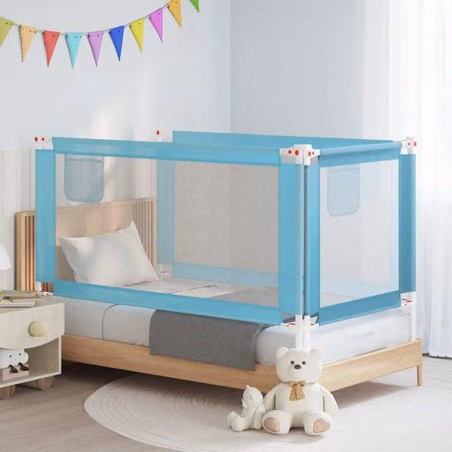 Barandilla de seguridad para cama infantil vidaXL en azul de tela y metal, An/Al: 160 x 25 cm