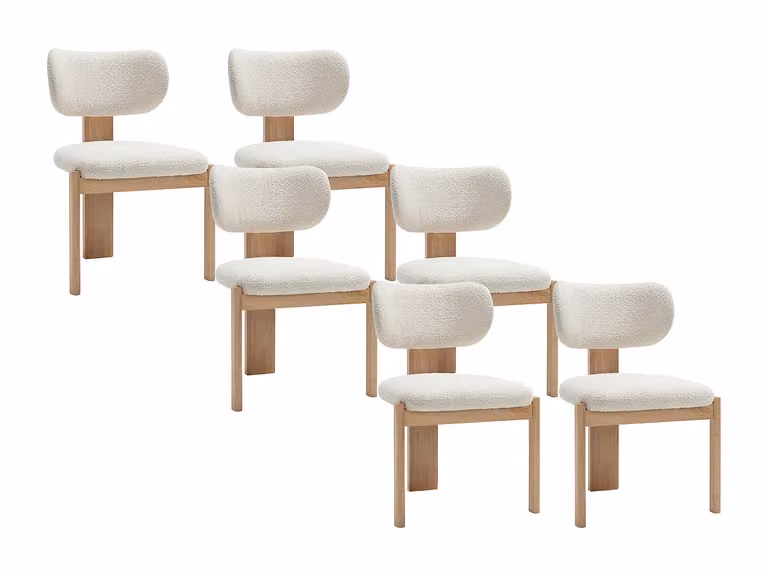 Juego de 6 sillas de comedor en tela bouclé y madera de caucho de WILANA, color blanco