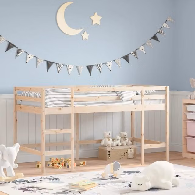 vidaXL Cama alta para niños de madera maciza de pino color marrón An/P/Al: 80 x 200 x 205,5 cm