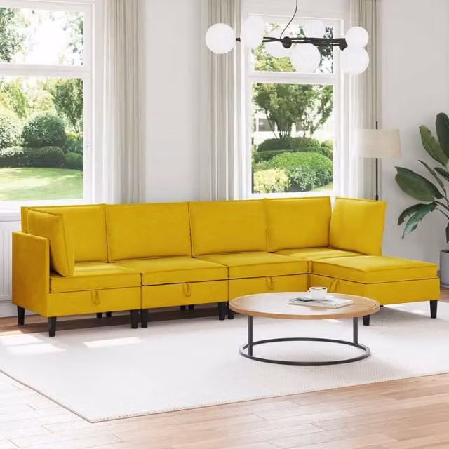 Juego de muebles de salón de 5 piezas vidaXL en terciopelo amarillo con diseño moderno y cojines incluidos