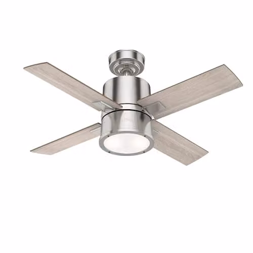 Ventilador de techo Hunter con luz y mando a distancia, color plata, diámetro de 107 cm
