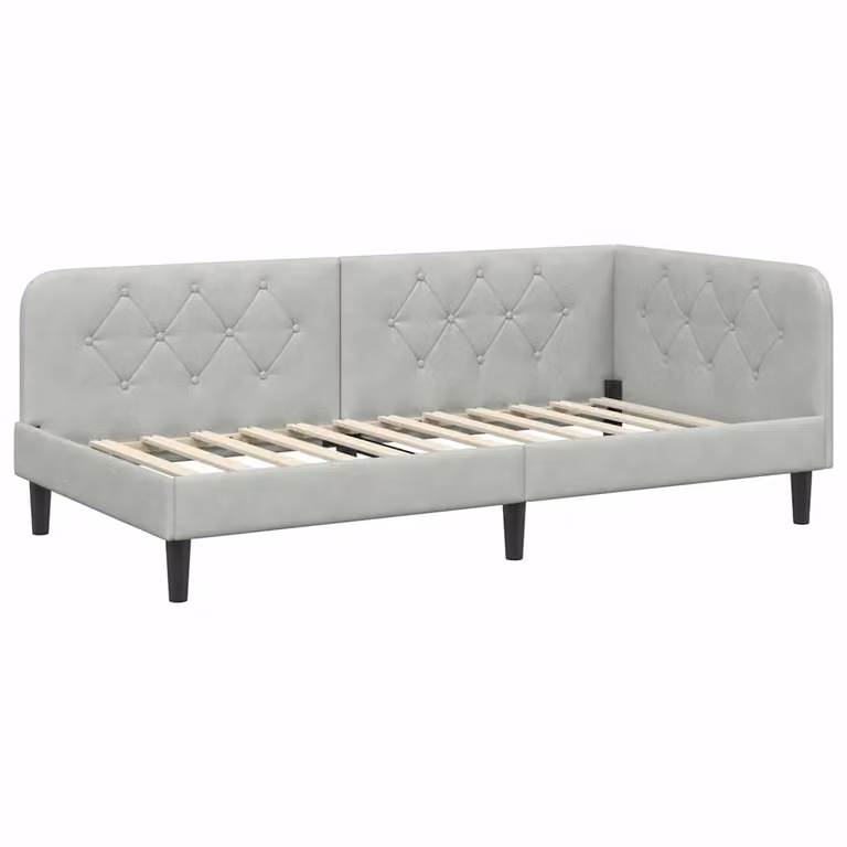 Estructura de cama de esquina vidaXL tapizada en terciopelo gris, An/P/Al: 90 x 200 cm