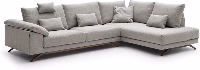 Sofá rinconera Aneka de El Corte Inglés de 5 plazas con terminal derecho, diseño moderno en color gris y tejido de mezcla de algodón