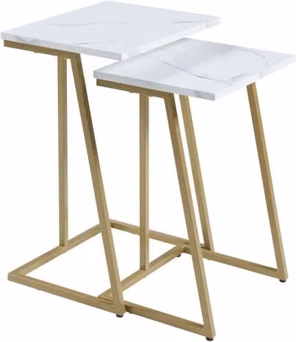 Juego de 2 mesas nido Salem en.casa para salón, diseño moderno en blanco y dorado, An/P/Al: 40 x 30 x 56 cm