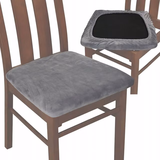 Funda de asiento de terciopelo gris Tess para silla de comedor con tejido elástico