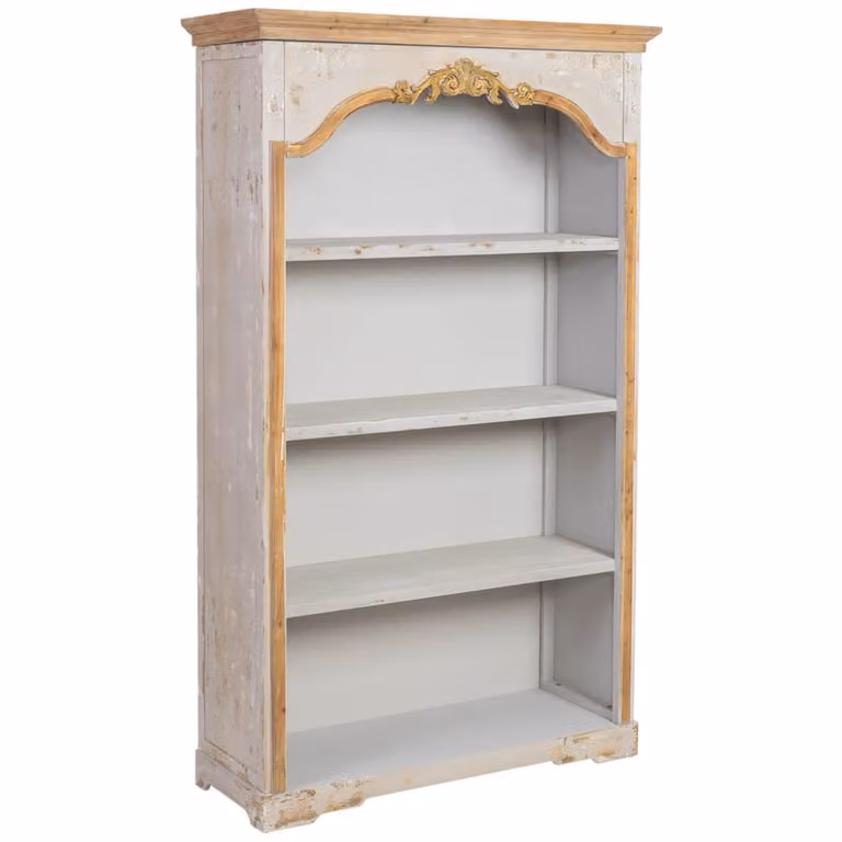 Estantería librería Wanderlust deco de madera en acabado vintage gris y dorado An/P/Al: 120 x 45 x 210 cm