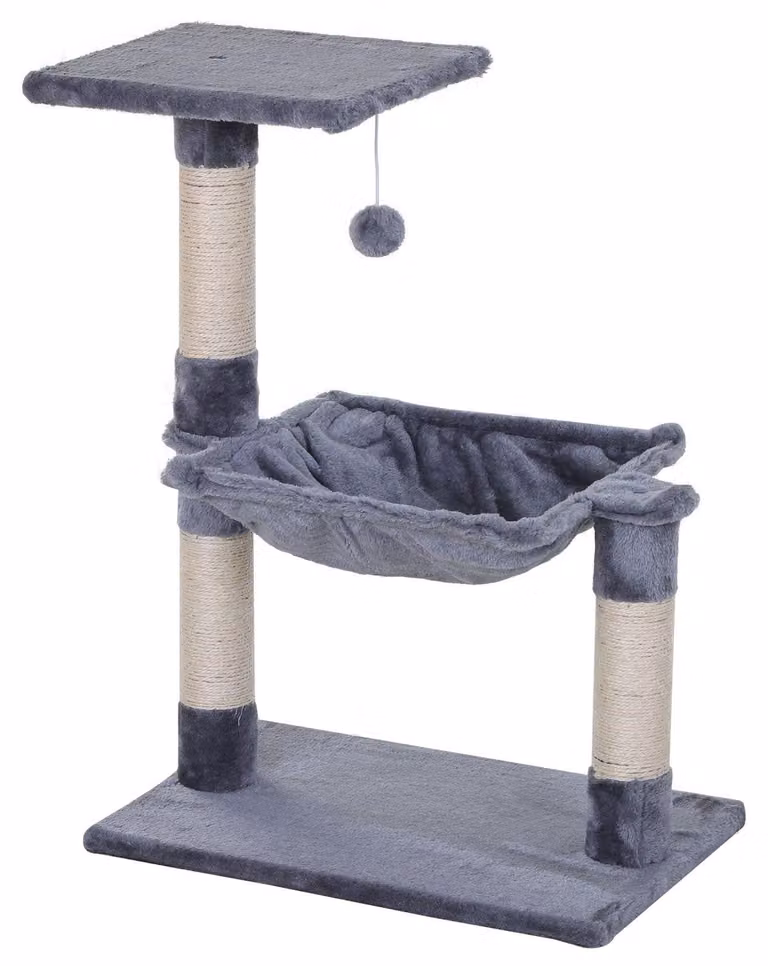 Árbol para gatos Northio gris con hamaca, juguetes integrados y poste de sisal replaceable, An/P/Al: 36 x 36 x 70 cm