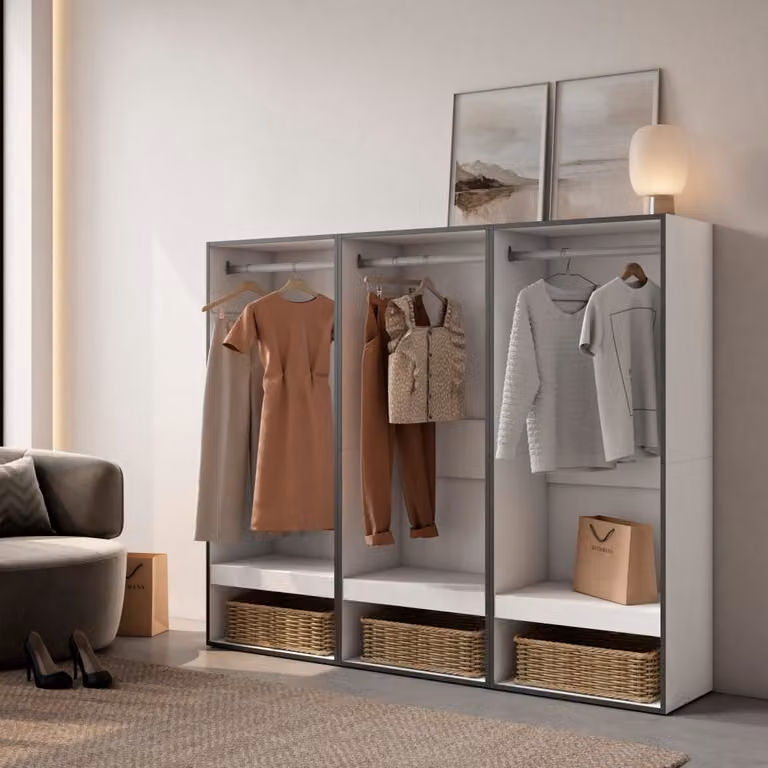 Vestidor abierto moderno SKRAUT HOME para dormitorio en color blanco y negro, An/P/Al: 180 x 35 x 145 cm