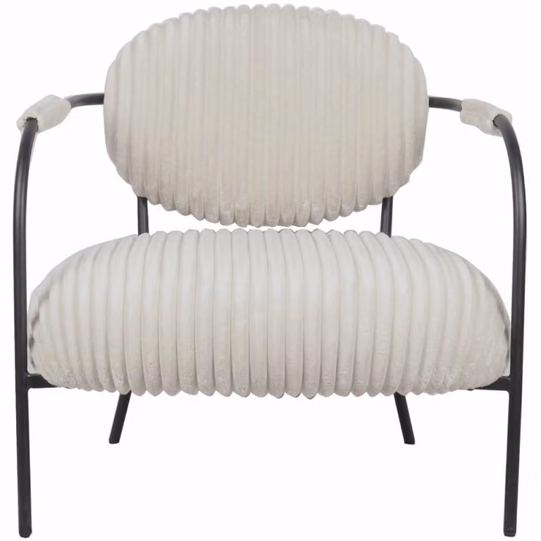 Sillón moderno de terciopelo Homifab en color beige con patas de metal negro para salón