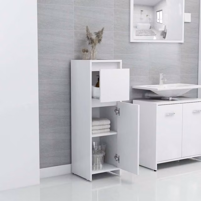 Armario de baño SYFAX moderno en madera MDF blanco brillante An/P/Al: 30 x 30 x 95 cm