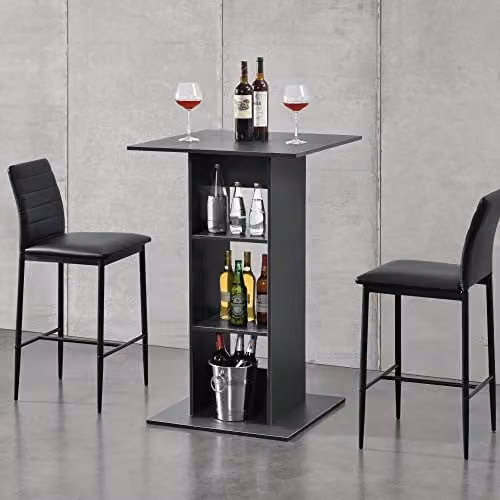 Mesa de bar bistro elegante en.casa con 3 estantes para cocina, color gris, An/P/Al: 70 x 70 x 110 cm