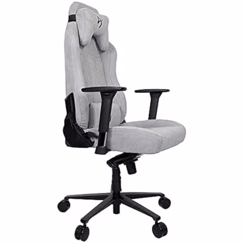 Silla gaming Arozzi Vernazza tapizada en tela gris claro y negro con reposacabezas y reposabrazos