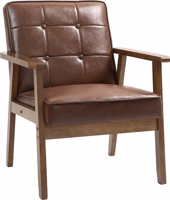 Butaca de salón HOMCOM estilo Chesterfield tapizada en piel sintética con reposabrazos y estructura de madera de caucho, color marrón