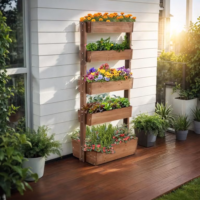 Jardín vertical TecTake de madera de abeto lacada en color marrón, An/P/Al: 81 x 52 x 180 cm