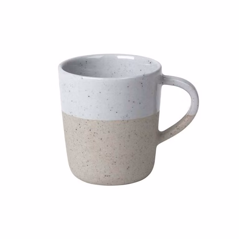 Taza de café expreso Blomus Sablo en cerámica color blanco y beige con plato de 70 ml