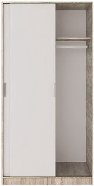Armario de puertas correderas Meka Block en blanco y roble, An: 100 cm, P: 50 cm, Al: 200 cm