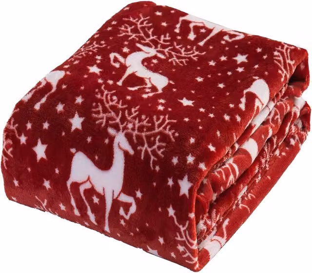 Manta Navideña Personalizada de Patchwork Clásico en Color Rojo, Suave y Fluffy de Poliéster para Cama o Sofá