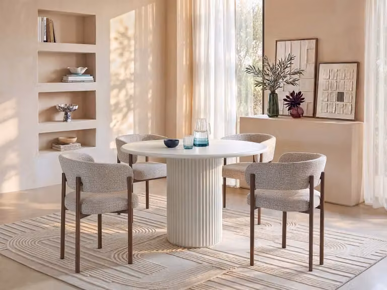 Mesa de comedor redonda Vente-Unique en MDF laminado color beige An/P/Al: 120 x 120 x 76 cm