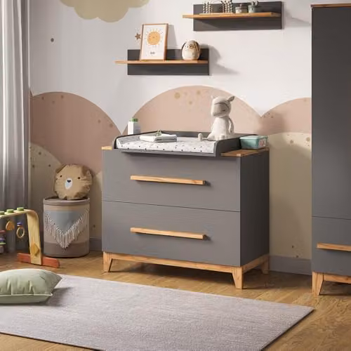 Cambiador Malia VitaliSpa con 2 cajones, Gris/Artisan, An/P/Al: 108 x 98 x 43,3 cm