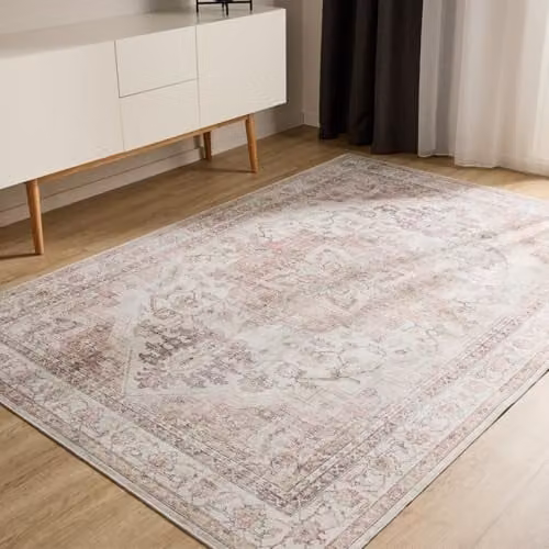 Alfombra lavable benuta George de estilo retro en rosa y beige, rectangular y de fibra sintética, An/P: 300 x 400 cm
