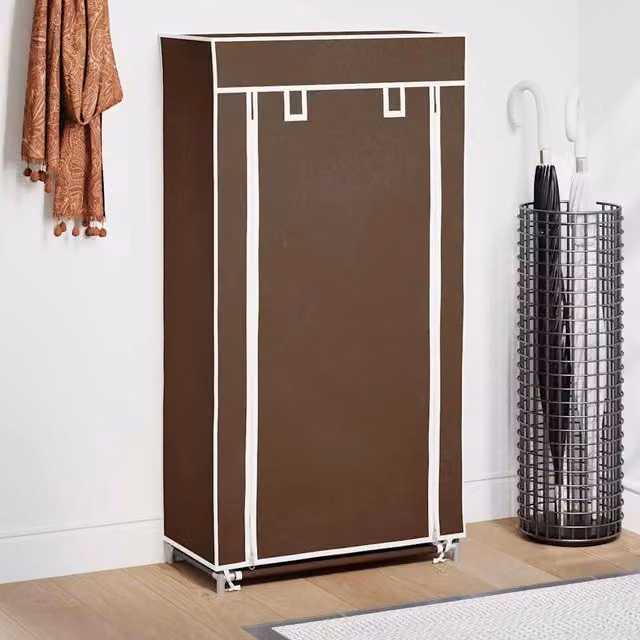 Zapatero de tela con cubierta vidaXL, marrón, An/P/Al: 58 x 28 x 106 cm