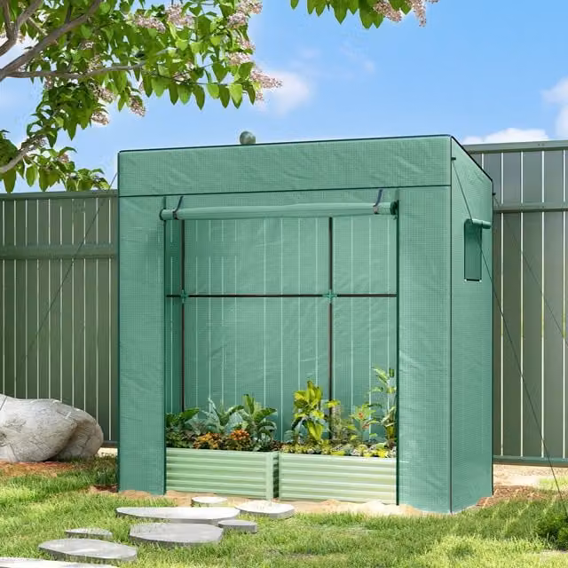Invernadero Outsunny de acero y plástico en color verde con ventanas, An/P/Al: 196 x 77 x 197 cm
