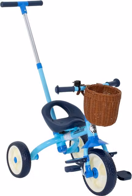 Triciclo para Bebés 2 en 1 AIYAPLAY con Barra Parental y Cesta, Azul