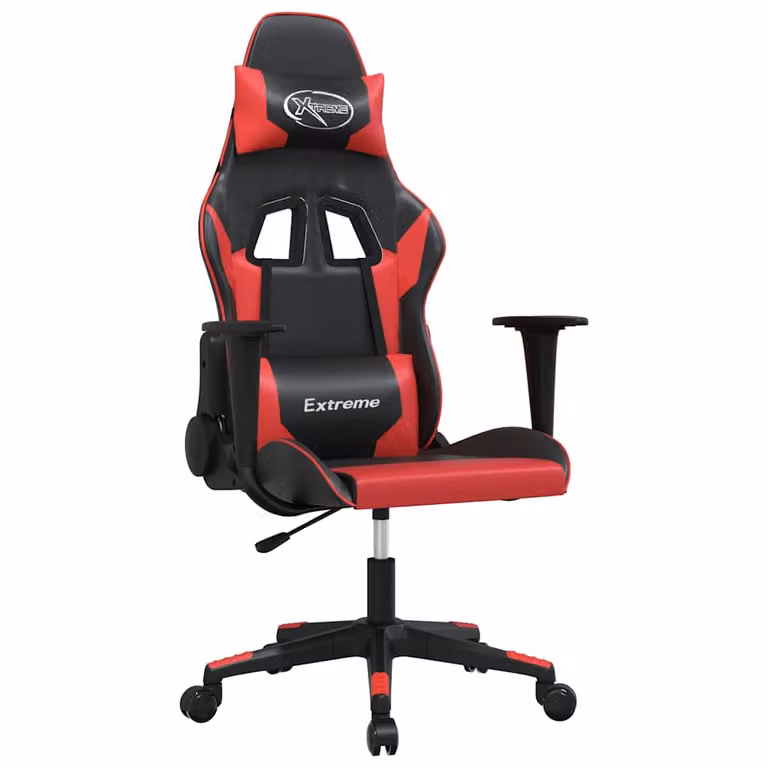 Silla gaming con masaje vidaXL en cuero sintético color negro y rojo