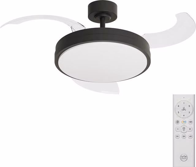 Ventilador de techo retráctil Arteconfort con luz LED regulable y motor DC en color negro, Diámetro: 107 cm