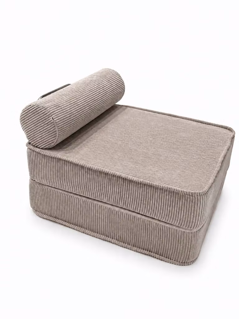 Chaiselongue compacta SURB en pana beige sin reposabrazos con estructura de metal, An/P/Al: 95 x 80 x 60 cm