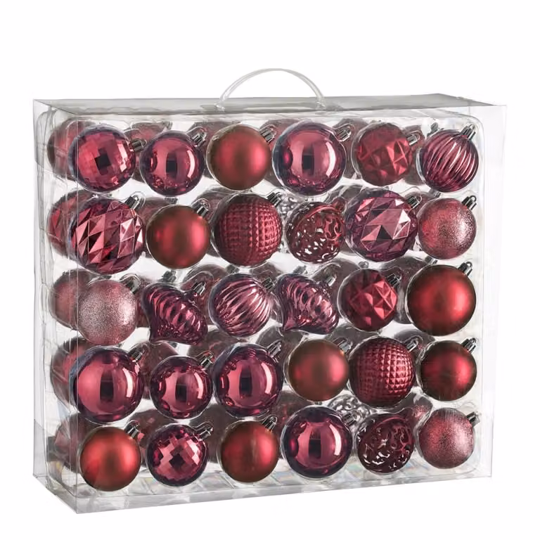 Bola de Navidad Mica Decorations de plástico rosa con diseño geométrico abstracto y acabado irrompible, Diámetro: 7 cm