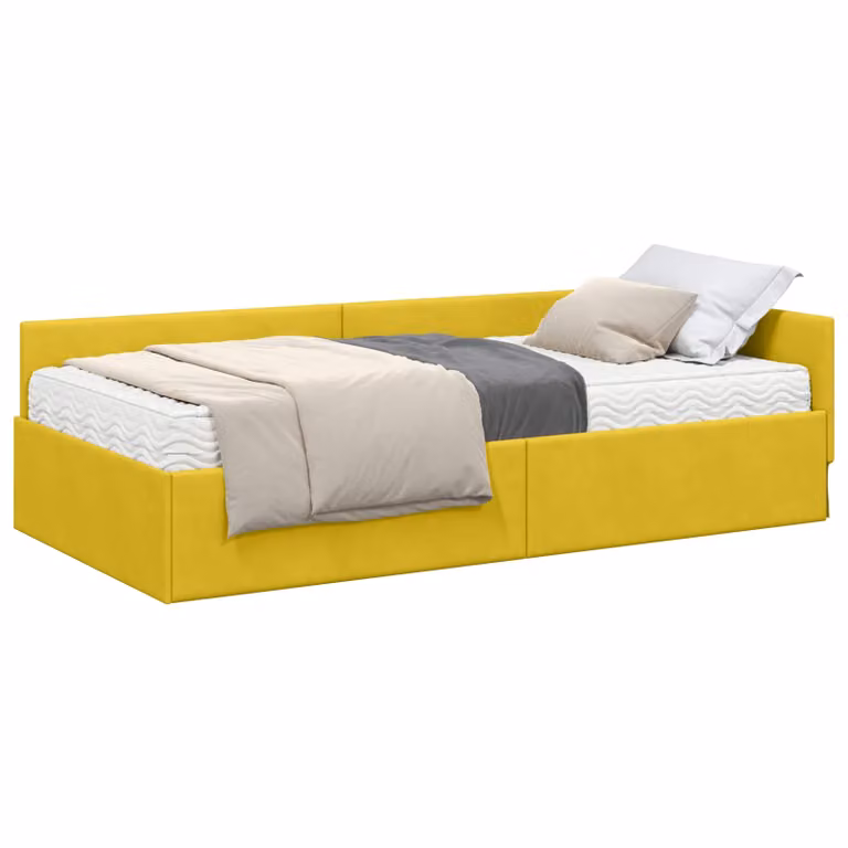 vidaXL Estructura de Cama de Esquina con 2 Colchones de Espuma en Terciopelo Amarillo
