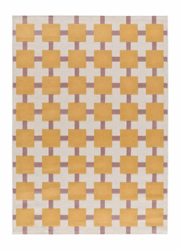 Alfombra rectangular geométrica retro Atticgo en amarillo y rosa, An/P: 160 x 230 cm