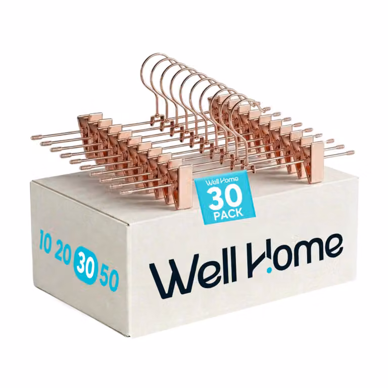 Set de 30 perchas de metal WELLHOME con pinzas antideslizantes y gancho giratorio en colores oro y rosa