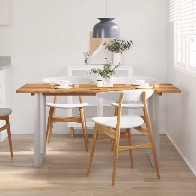 Mesa de comedor Syfax de madera de acacia con acabado live edge y estilo industrial en color marrón y plata, An/P/Al: 154 x 80 x 76 cm